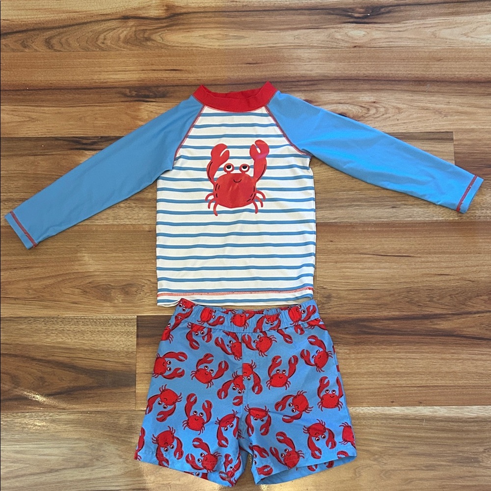 Little Me Crab Print Swim Trunks and Rashguard  🦀